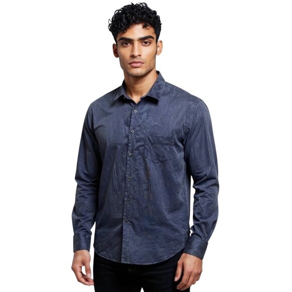 Giorgio Armani Collezioni Button Down Dress Shirt Navy Blue Size L Quiet Luxury - Picture 1 of 12